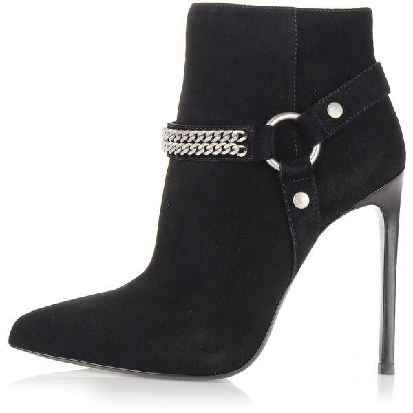 Black Suede Boots Pointy Toe Chain Stiletto Heel Fashion Ankle Booties |FSJ Shoes