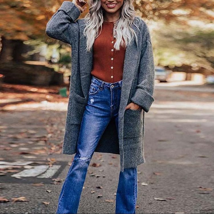 Comstylish Fashion Solid Color Casual Knitted Cardigan