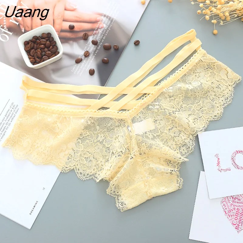 Uaang Panties Women Lace Low Rise Solid Sexy Briefs Transparent Female