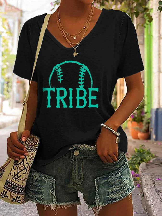 Women's Baseball Tribe Print Casual T-Shirt socialshop