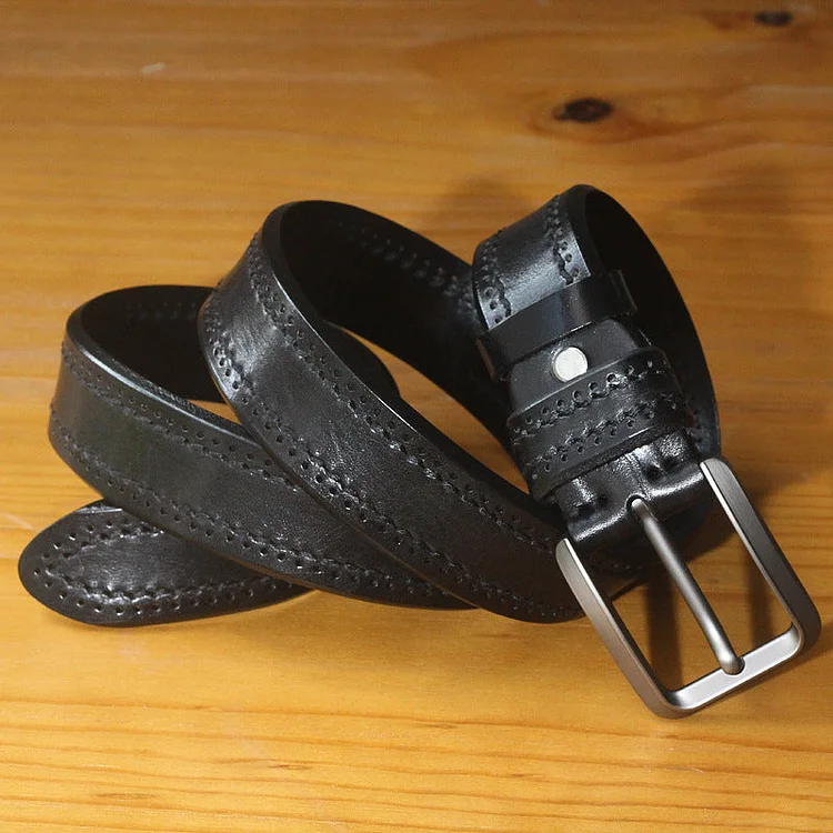 Retro Hand-Threaded Men'S Leather Belt
