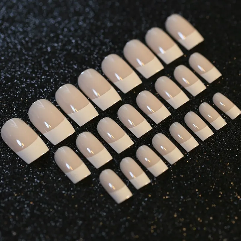 Classical Normal Size French Nail Nude White Tip Glossy Press On
