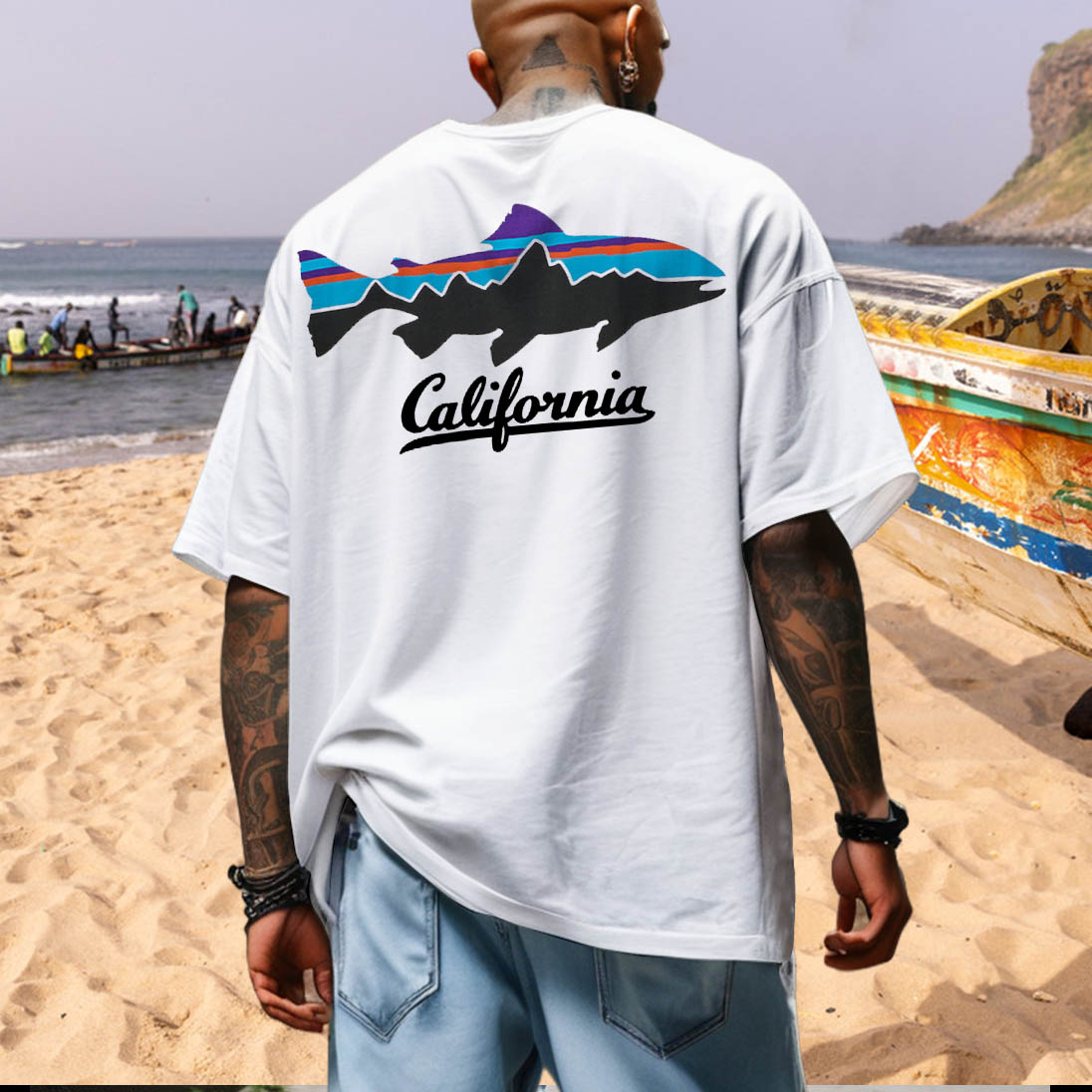 Men's California Surf Beach Loose Short Sleeve Oversized T-Shirt