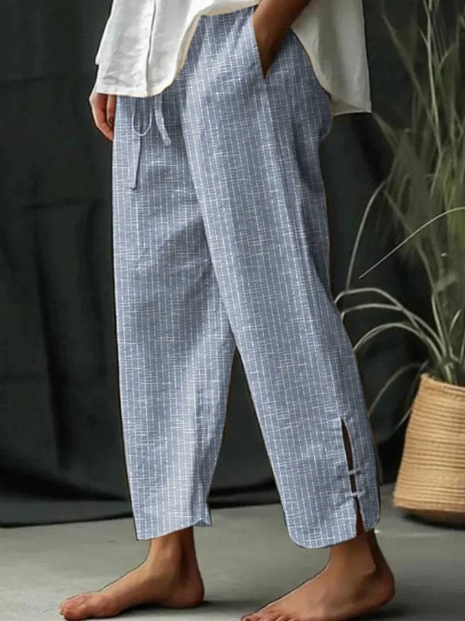 Classic Striped With Pocket Lace-Up Split Trousers socialshop
