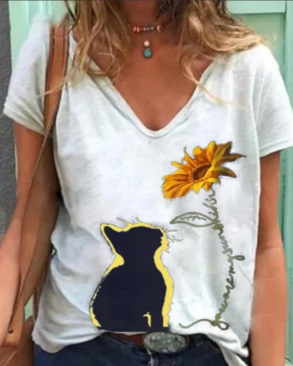Vintage Casual Plus Size Printed Tee Shirts Tops