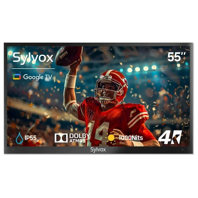 SYLVOX Outdoor Smart TV, 55" Google TV with Dobly Atmos, Google Assistant, 4K 1000nits Outside Television, IP55 Waterproof TV for Partial Sun (Deck Pro 2.0 NEW)