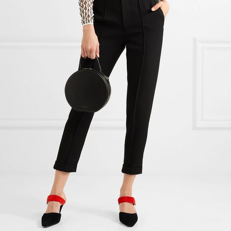 Black and Red Cone Heels Suede Mule Heels for Women |FSJ Shoes
