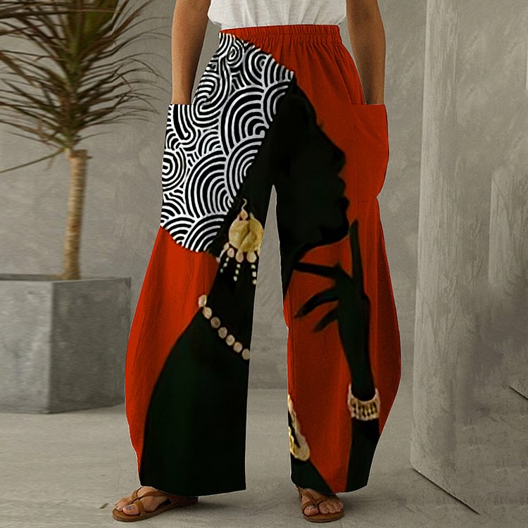 Black Girls Print Casual Pocket Pants