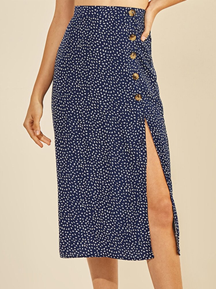 Dots Print Button Slit Casual Skirt for Women