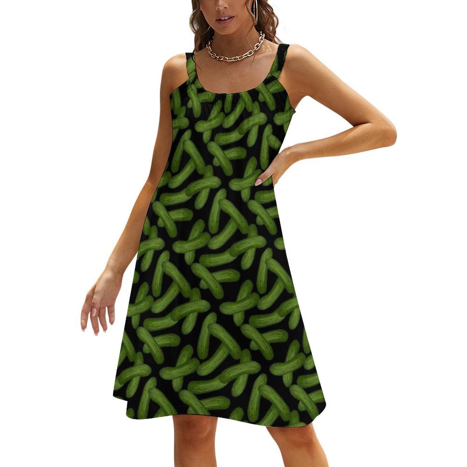 Funny Pickles All Over Print Summer Hawaiian Beach Retro Dresses Casual Sling Sleeveless Printed Knee Length Dress Green-4XL Funny Pickles All Over Print Summer Hawaiian Beach Retro Dresses Casual Sling Sleeveless Printed Knee Length Dress Green-4XL