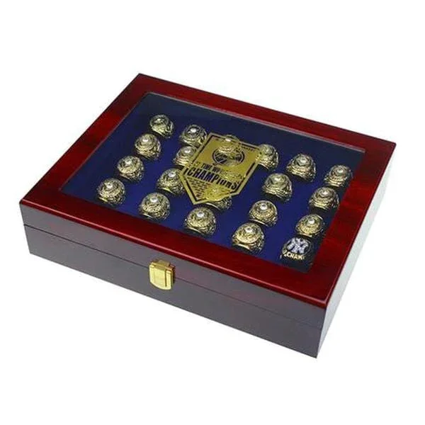 【New York Yankees】27pcs  World Series Championship Ring Set Wooden Display Box Gift MLB