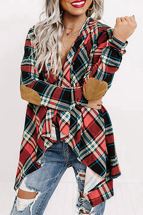 Casual Plaid Split Joint Asymmetrical Hooded Collar Outerwear - Life is Beautiful for You - SheChoic