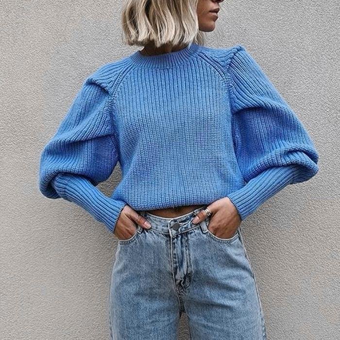 Comstylish Long Sleeve Sweater Top Casual Simple Round Neck Pullover Sweater