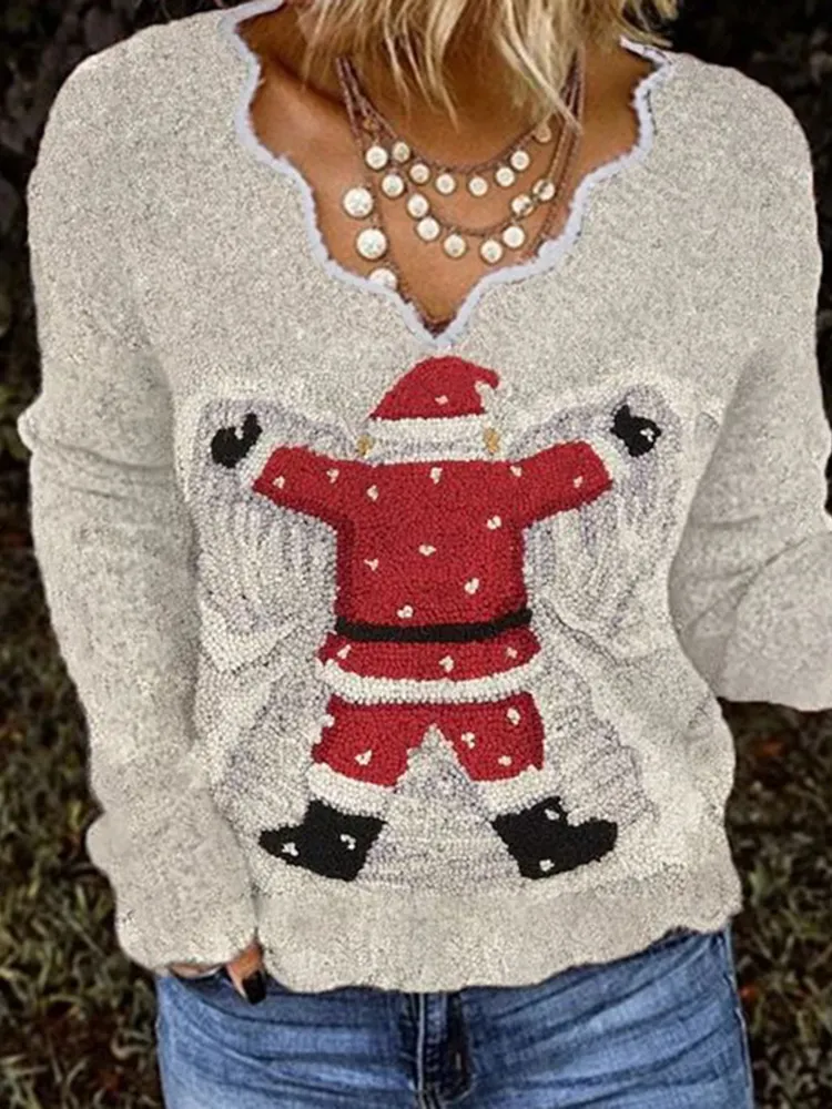 Vintage Scalloped Santa Claus Cozy Sweater