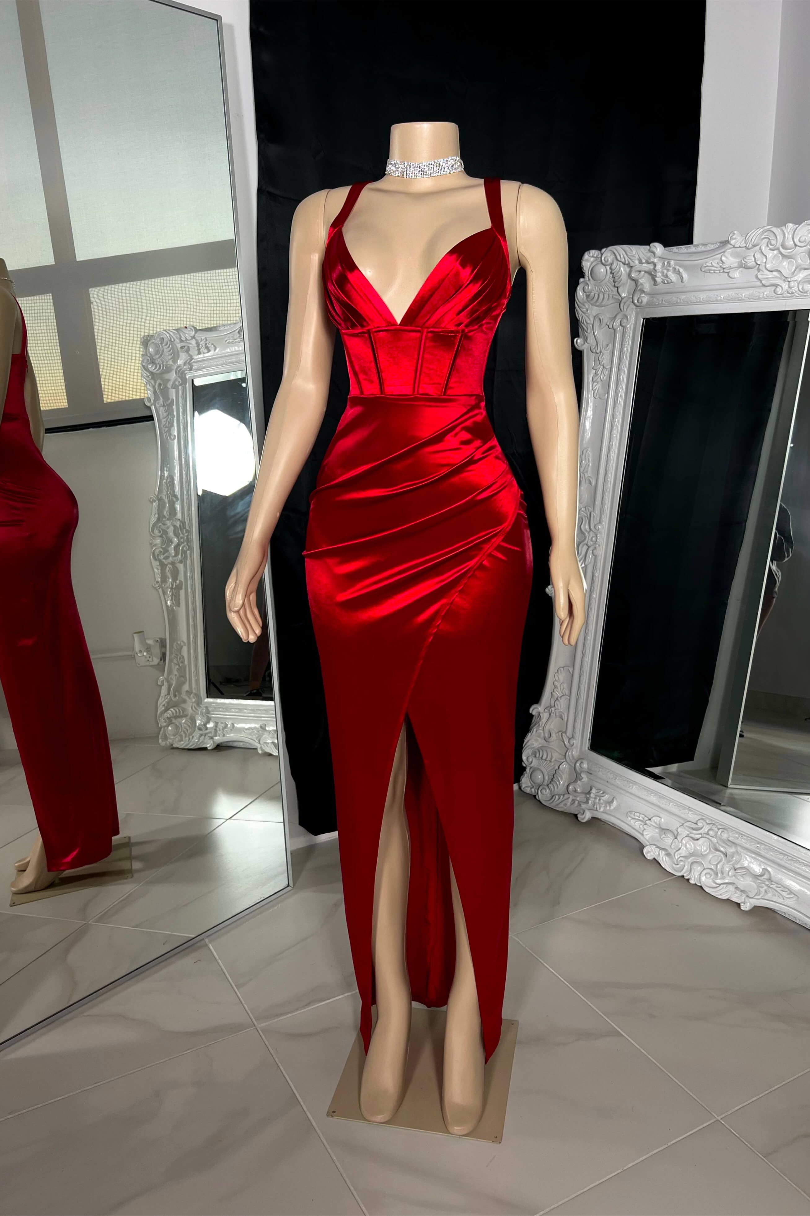 Sexy Red V-neck Spaghetti Straps Prom Dress Long – Ballbella
