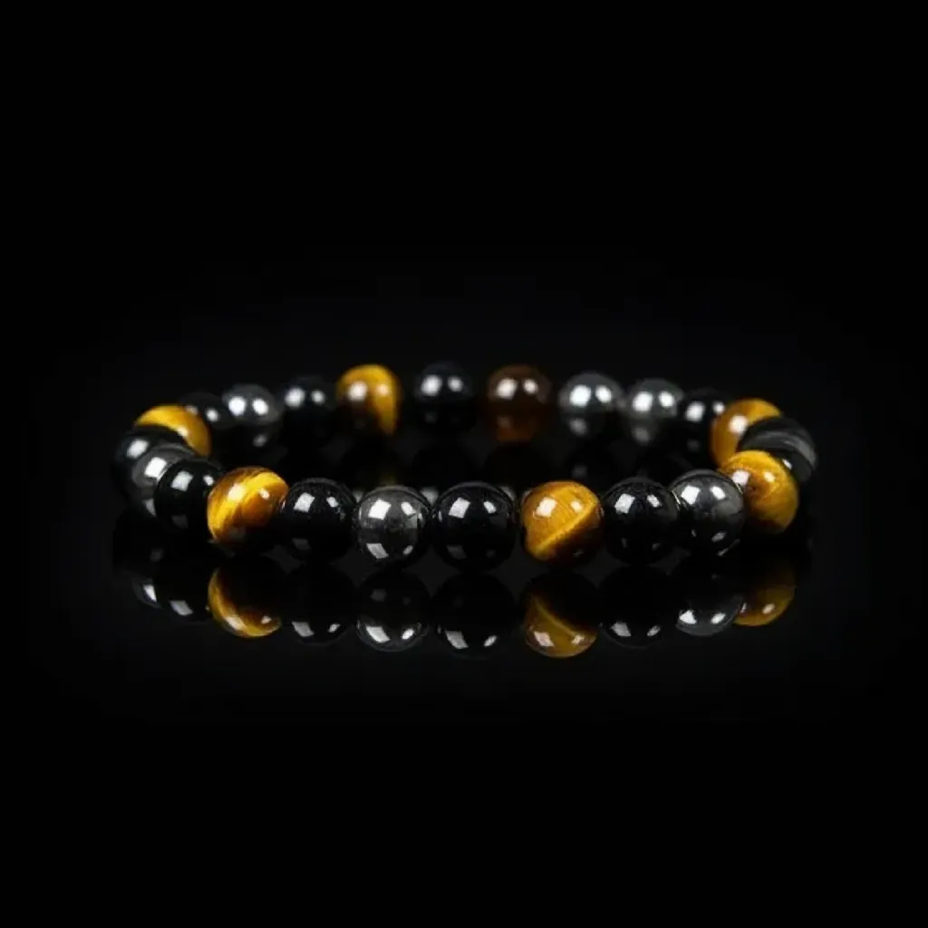 The Guardian Trinity Bracelet | Natural Obsidian, Hematite & Tiger Eye