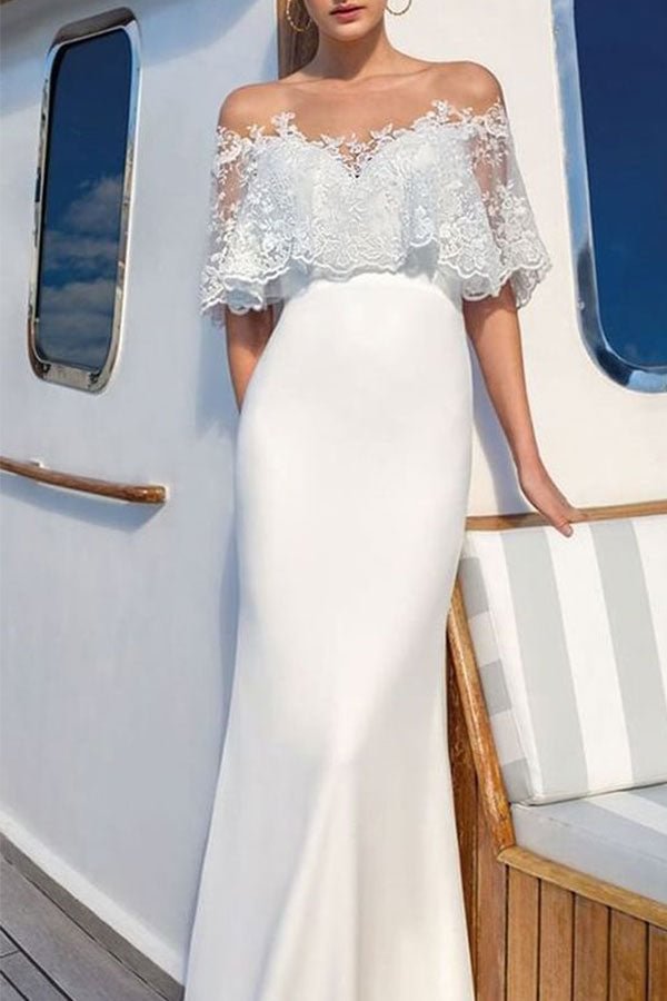 White Off-the-shoulder Lace Overlay Dress - BlackFridayBuys