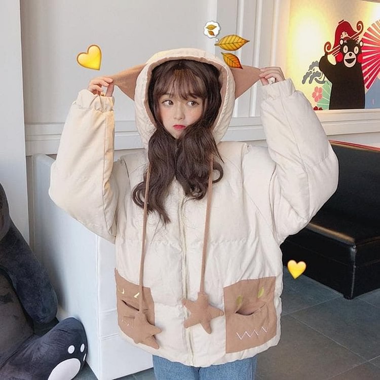 Kawaii Star Face Pockets Hoodie Coat SP13447