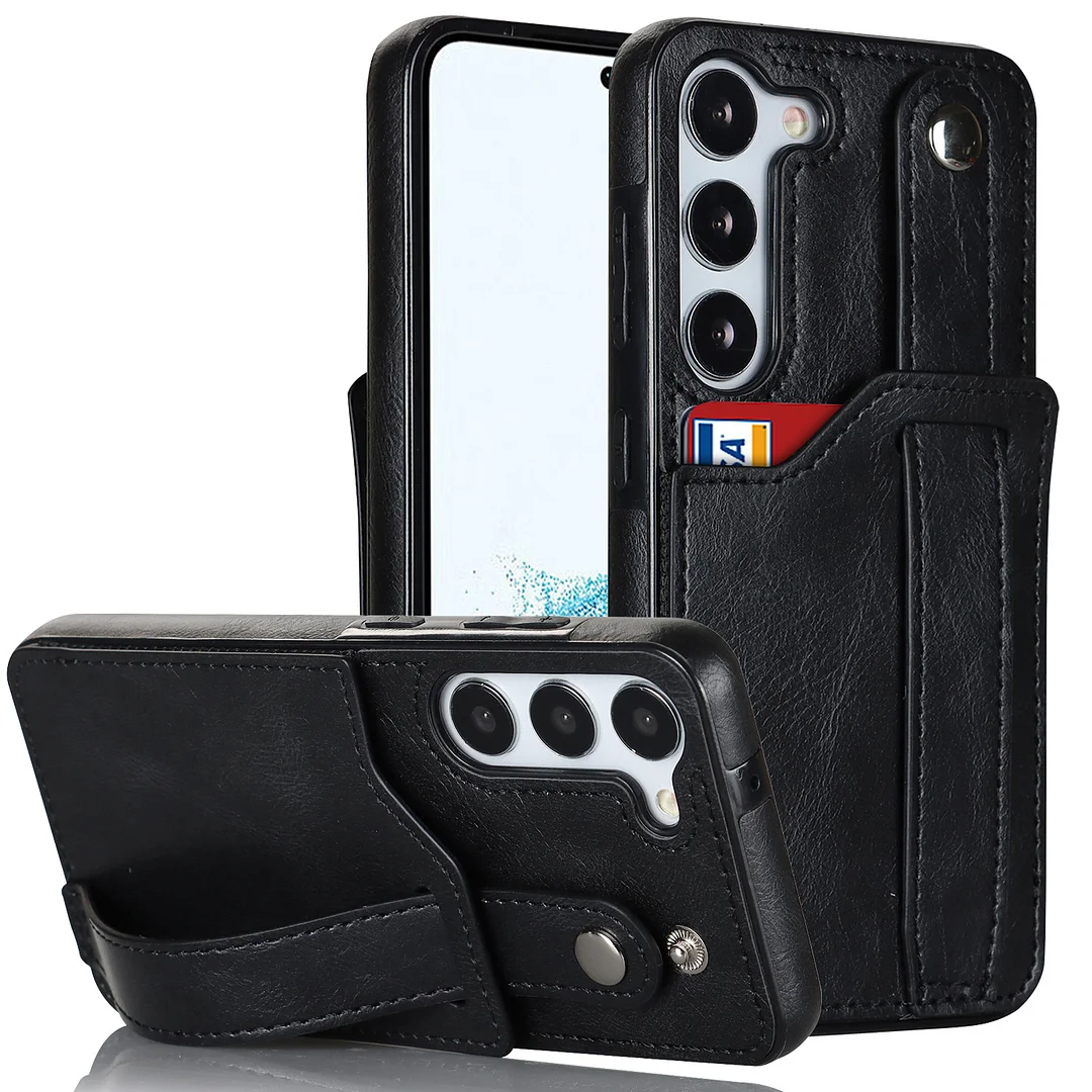 Luxury Leather Phone Case With Cards Slot,Wristband And Kickstand For Galaxy S22/S22+/S22 Ultra/S23/S23+/S23 Ultra