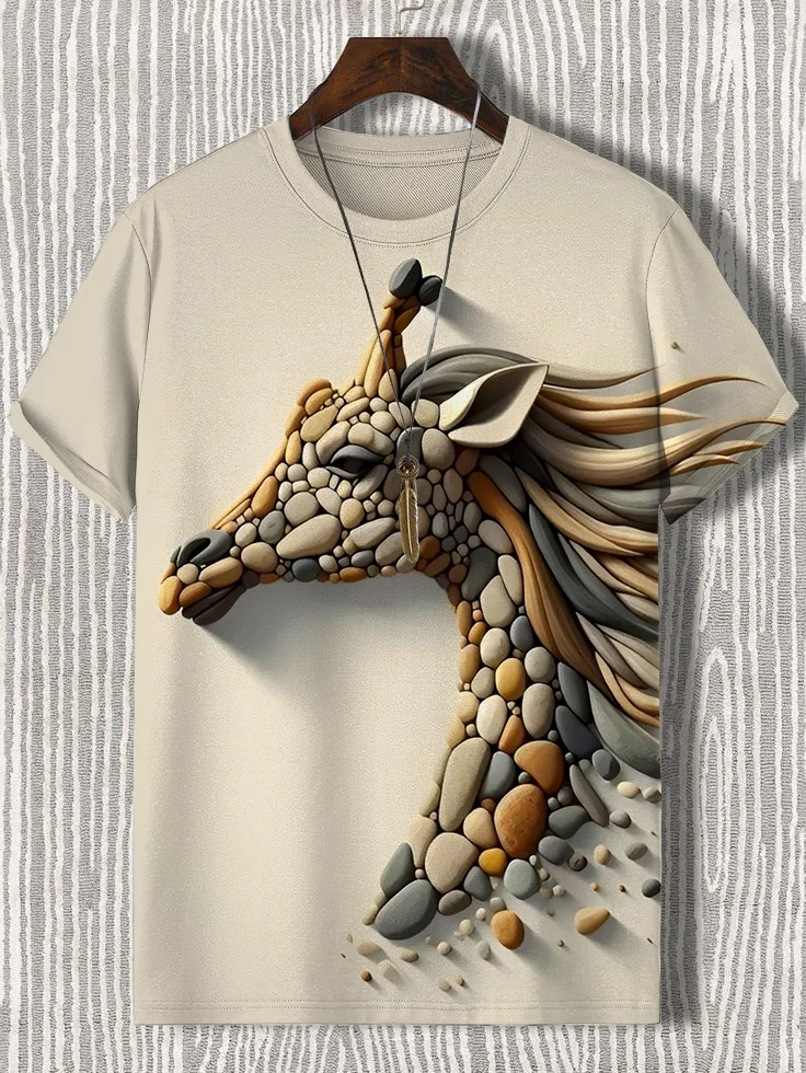 Men's Giraffe Cobblestones Art Print Casual T-Shirt
