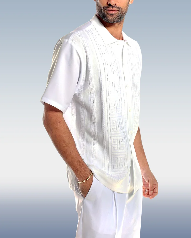 White Knit Walking Suit Short Sleeve Set 001