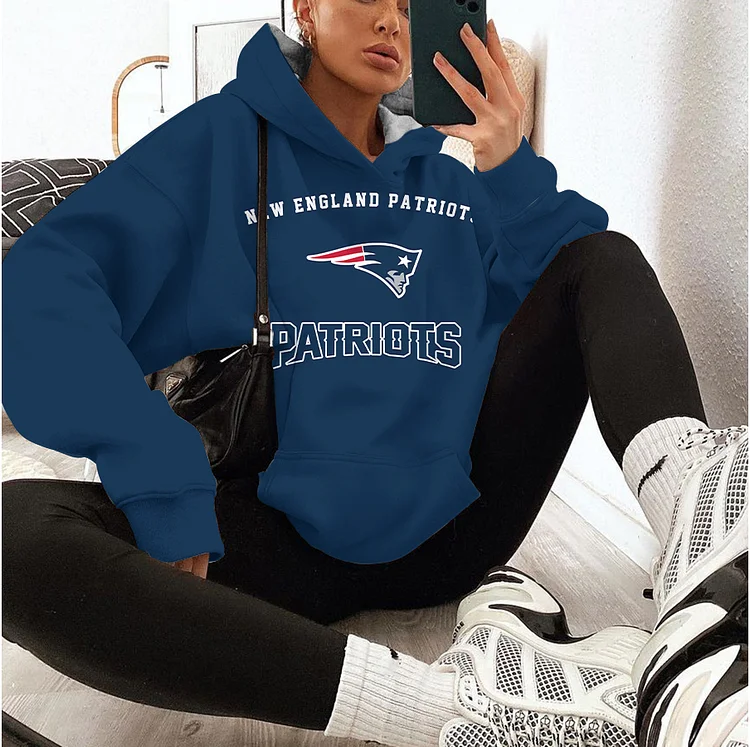 New England Patriots  Printed Hooded Pocket Pullover Hoodie