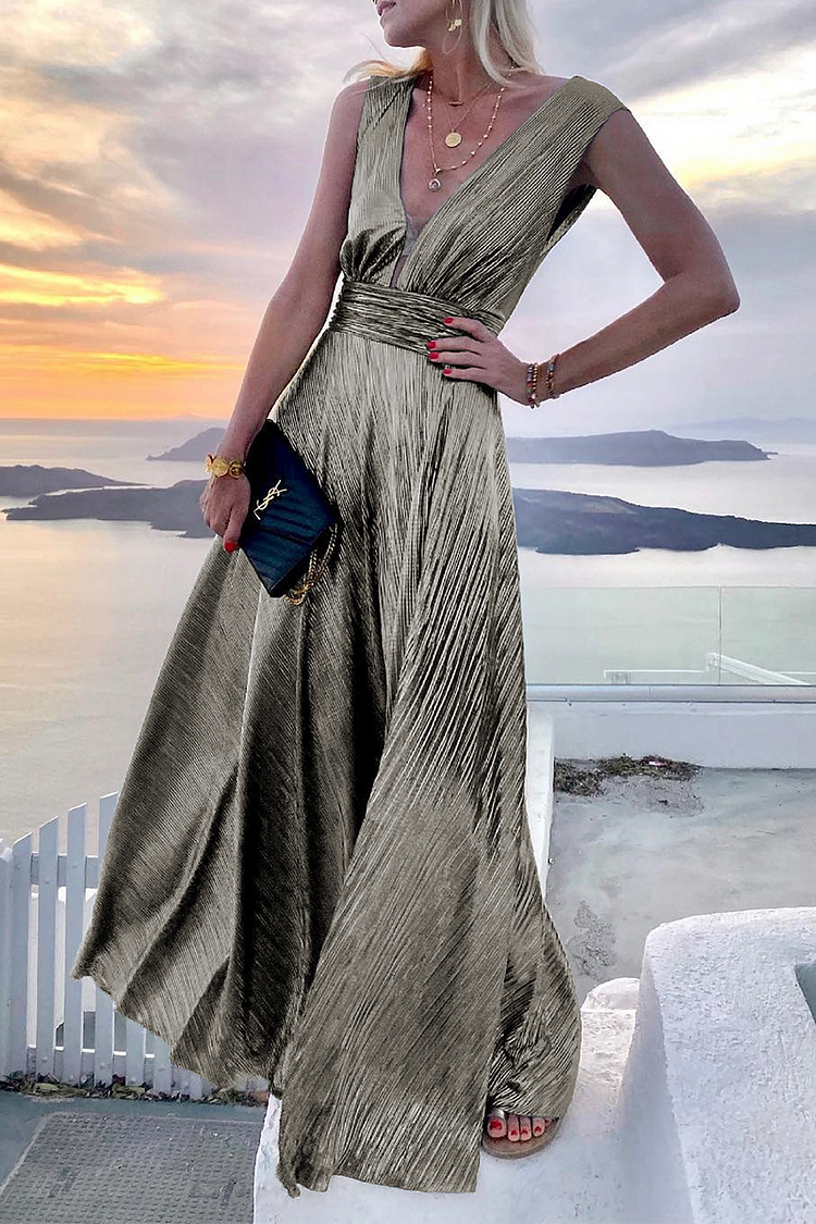 Fashion Solid Patchwork V Neck Waist Skirt Dresses - Life is Beautiful for You - SheChoic