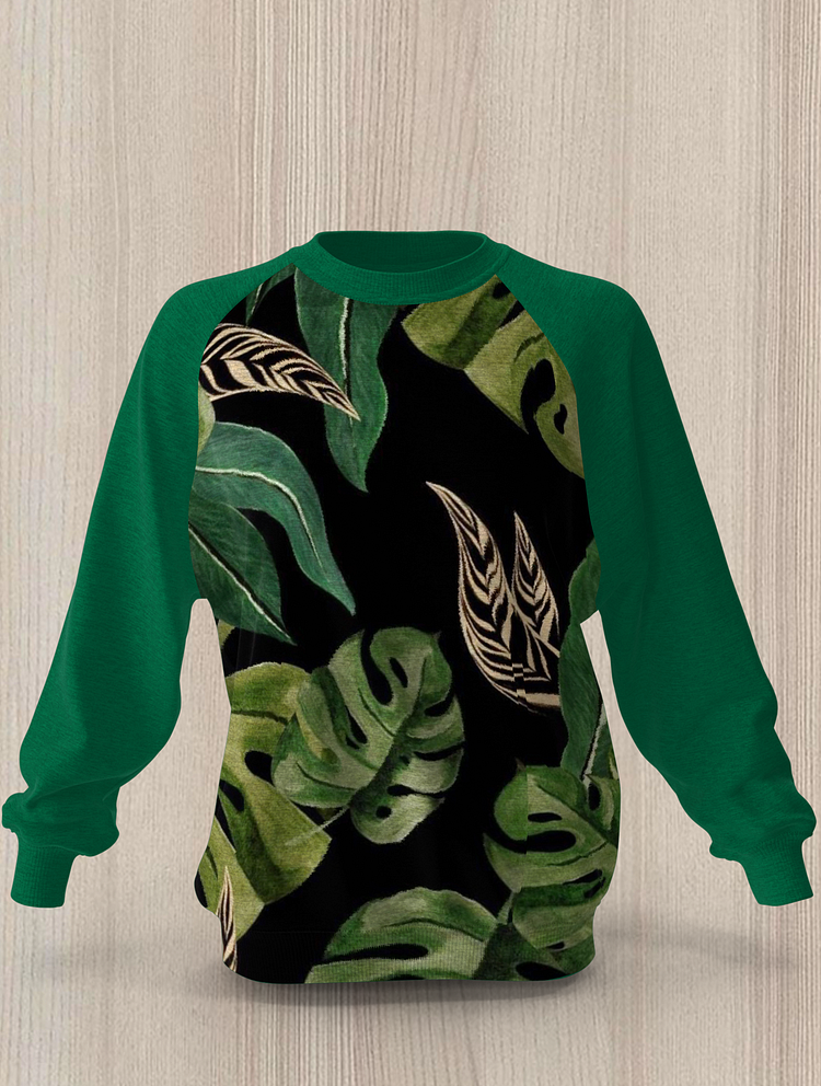 Women's Foliage Protection Nature Trend Forest Tree Print Round Neck Long Sleeve Sweatshirt