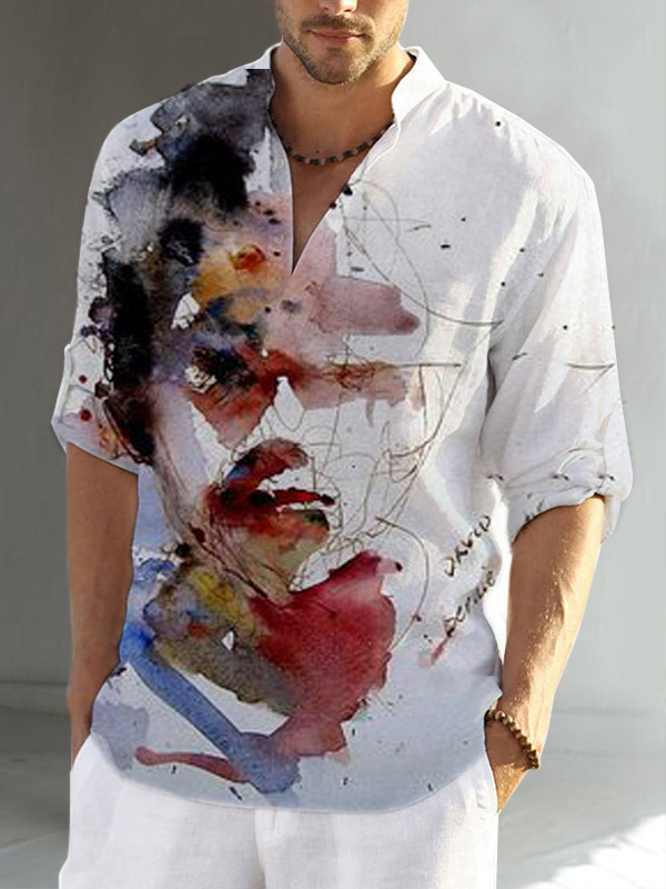 Men's Cotton Linen Casual Long Sleeve Shirt
