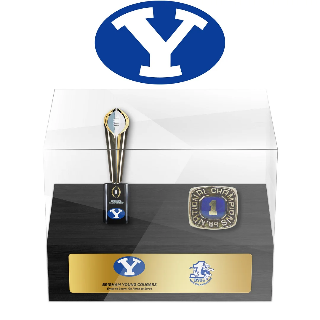 Brigham Young Cougars NCAA Football Championship Trophy And Ring Display Case