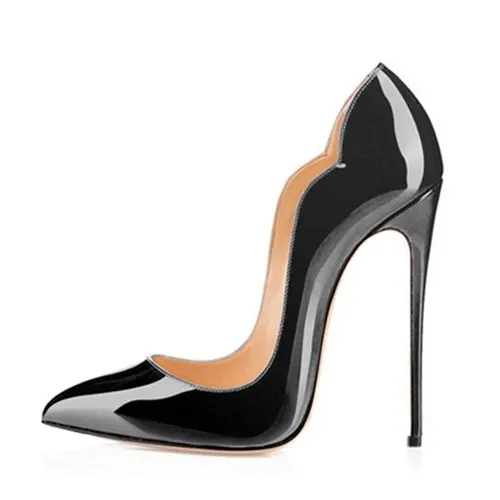 VCshoes Show Cleavage Stiletto 12cm High Heels Pointed Toe Office Daily Wear Concise Women Pumps Side Empty Plus Size 46 QP