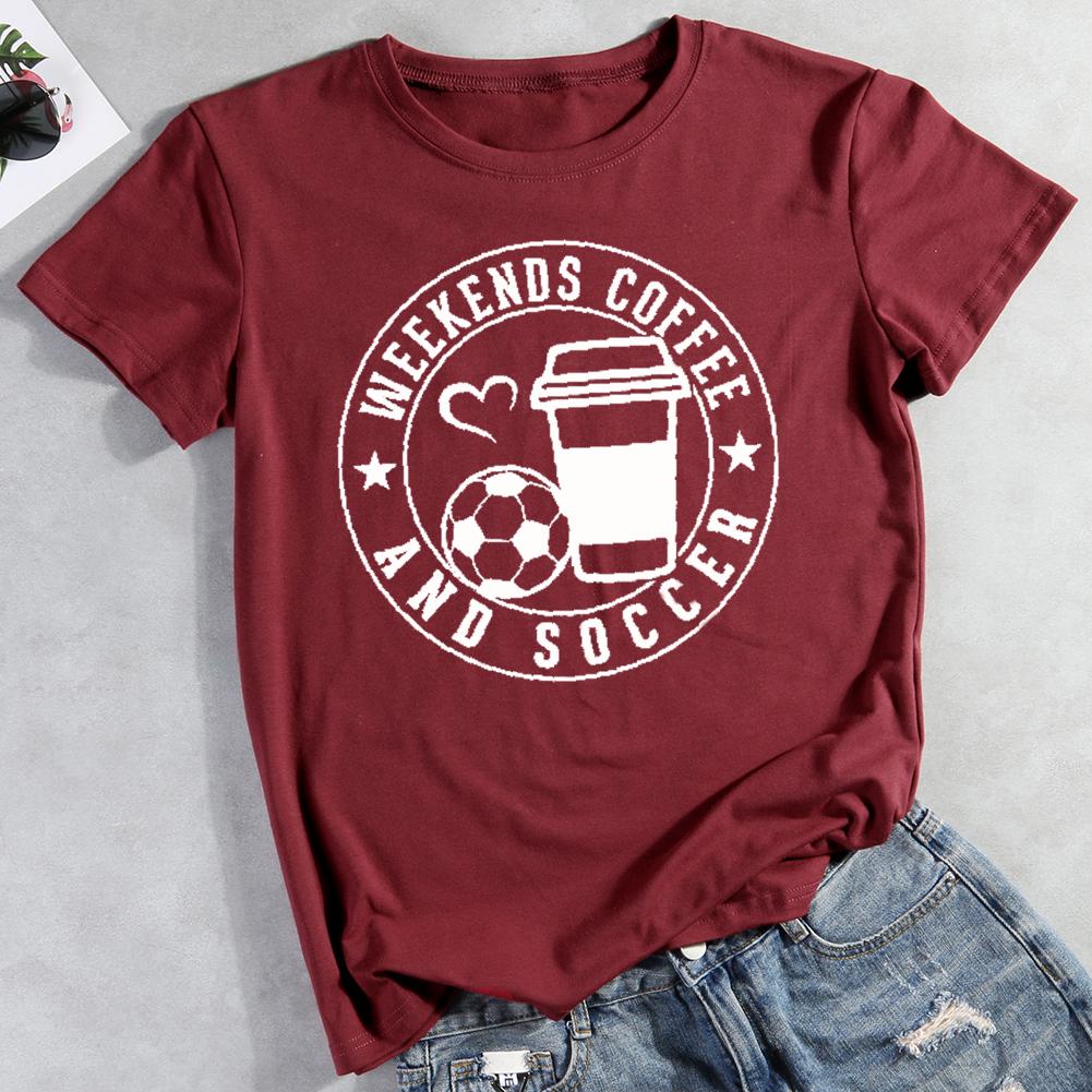 Weekends Coffee Soccer Round Neck T-shirt-0019483-Guru-buzz