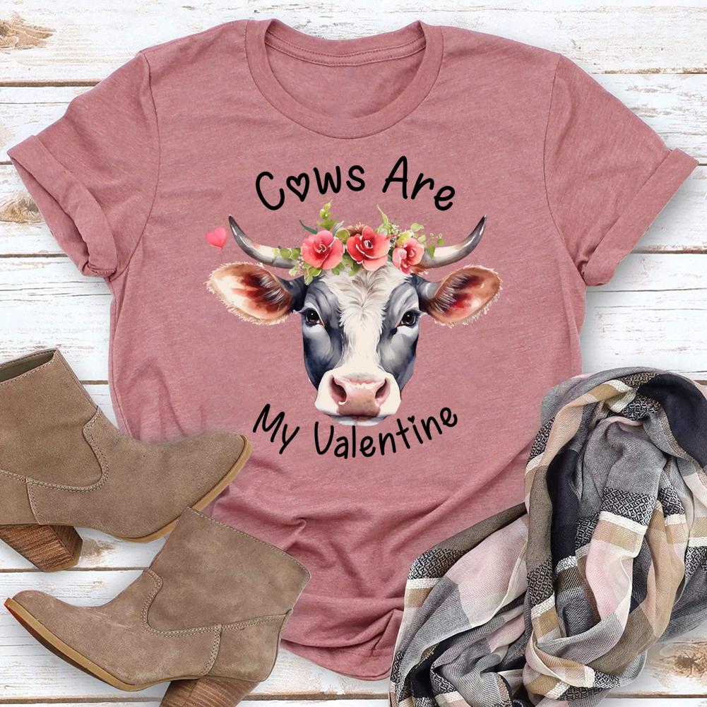 Cows Are My Valentine Round Neck T-shirt-0024863-Guru-buzz