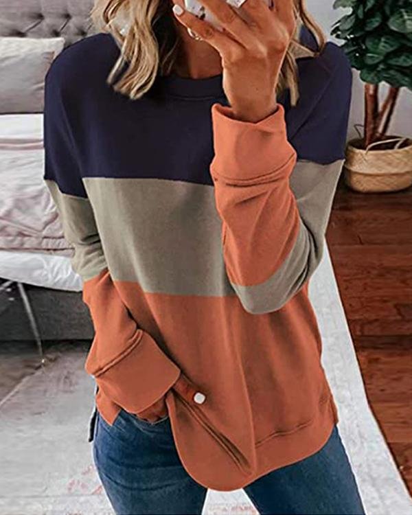 Color Block Crew Neck Long Sleeves Sweatshirt