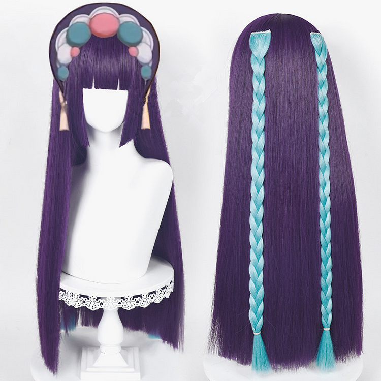GI Yun Jin Purple Hime Cute Blue Braids Cosplay Wig SP17009