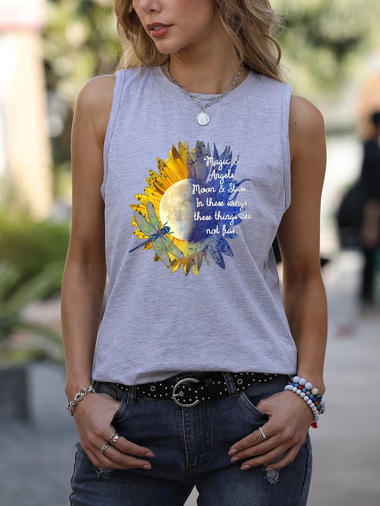 Bestdealfriday Sunflower And Dragonfly Women's Sleeveless Shirt
