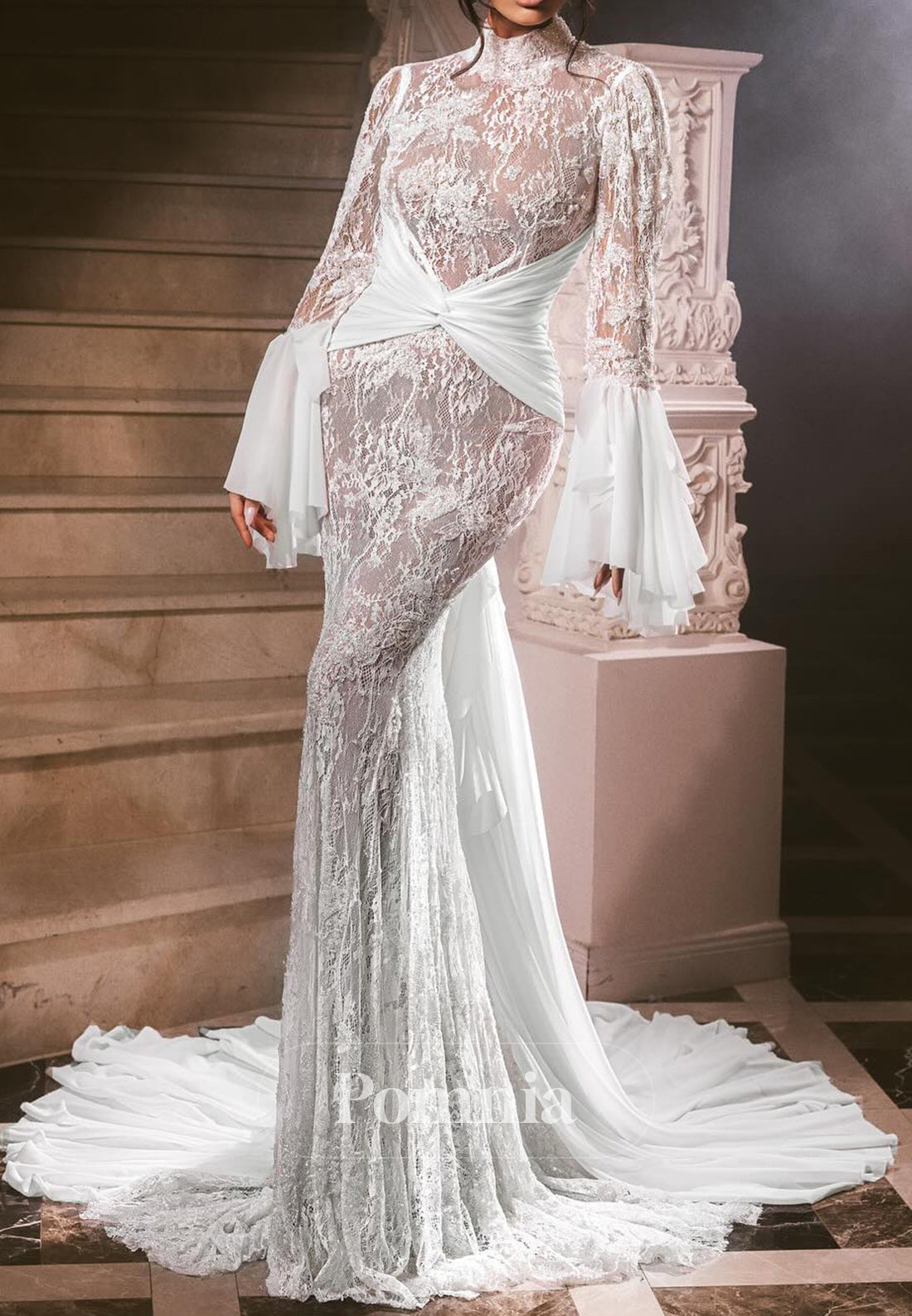 High Neck Long Sleeves Corset Lace Mermaid Wedding Dress High Neck Long Sleeves Corset Lace Mermaid Wedding Dress
