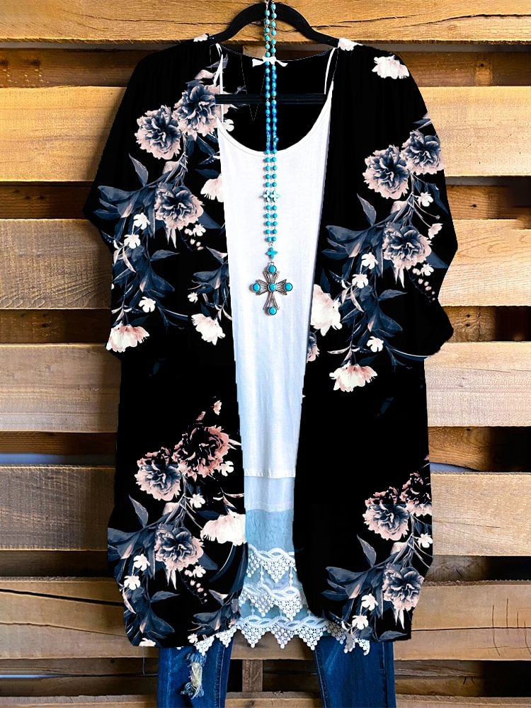 Plus Size Casual Printed Kimono P180220917