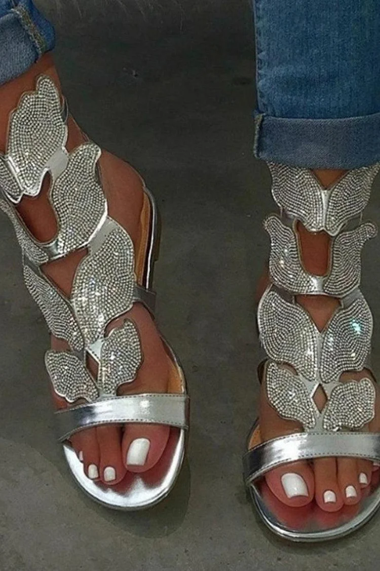Casual Butterfly Silver Sandals Shoes