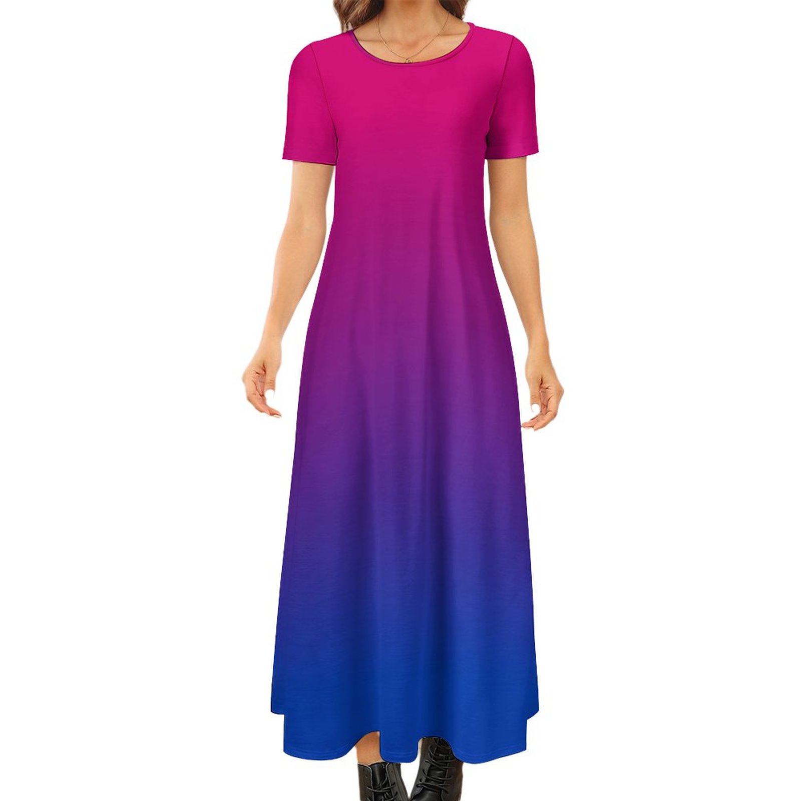 Bisexual Flag Gradient Summer Hawaiian Boho Long Dress Women Plus Size Vintage Print Loose Flowy Maxi Dresses Flag-6XL