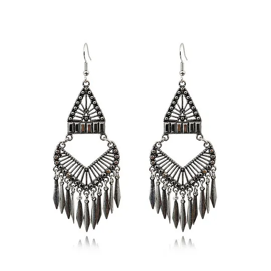 Bohemian earrings vintage national style earrings ancient silver personality exaggerated long tassel eardrop