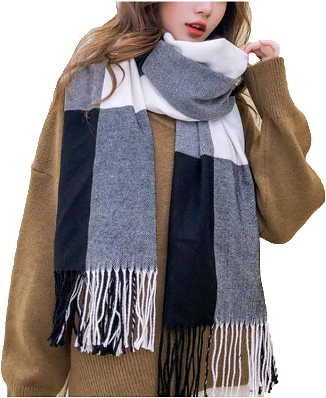 Women's Fashion Scarves Long Shawl Winter Thick Warm Knit Large Plaid Scarf