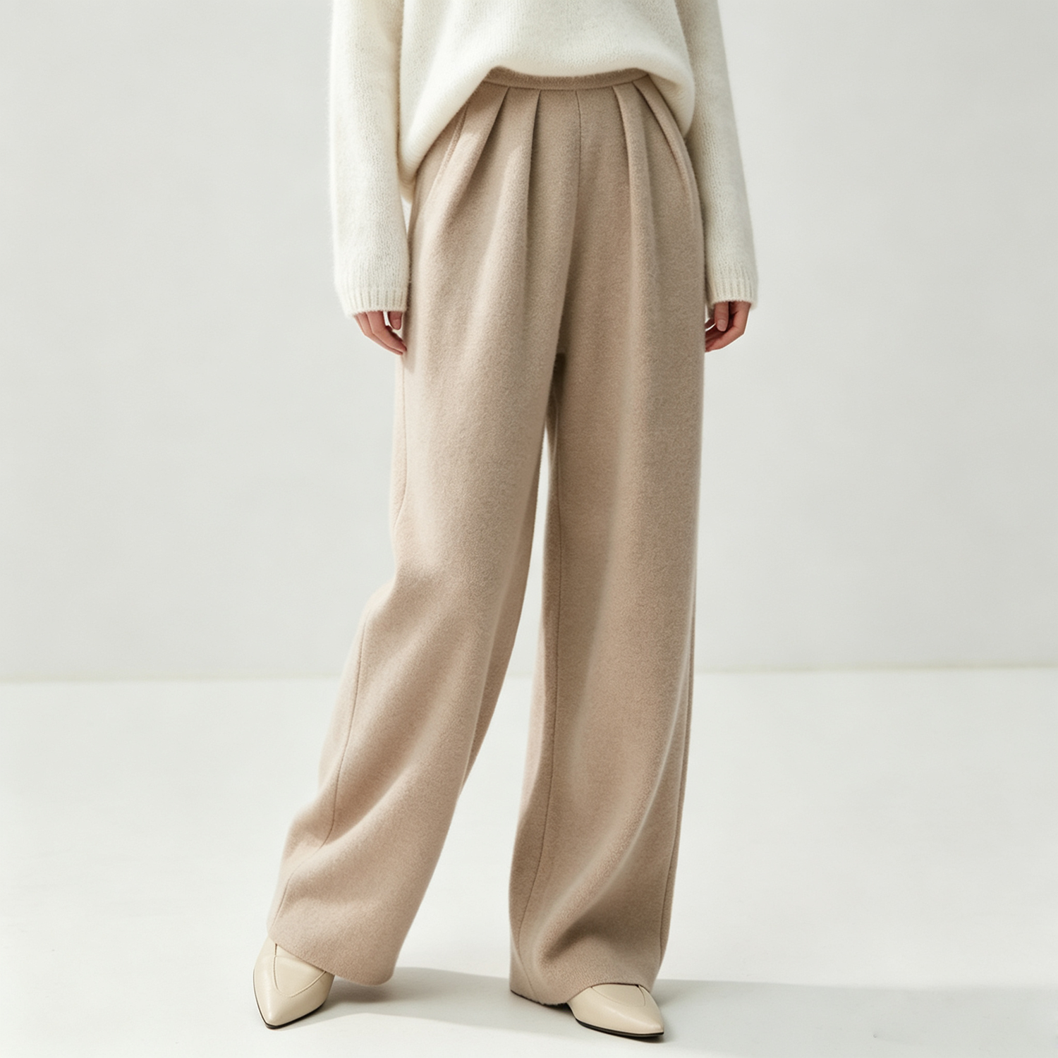 Cashmere Wool Blend Knit Pants Center Seam Wide Leg Quiet Luxury Daily Style REAL SILK LIFE
