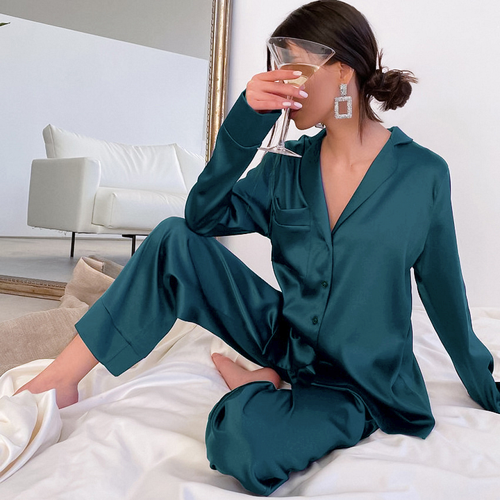 Pure Silk Pajamas Women 22 Momme Mulberry Silk Long Sleeve Matching Sleepwear REAL SILK LIFE
