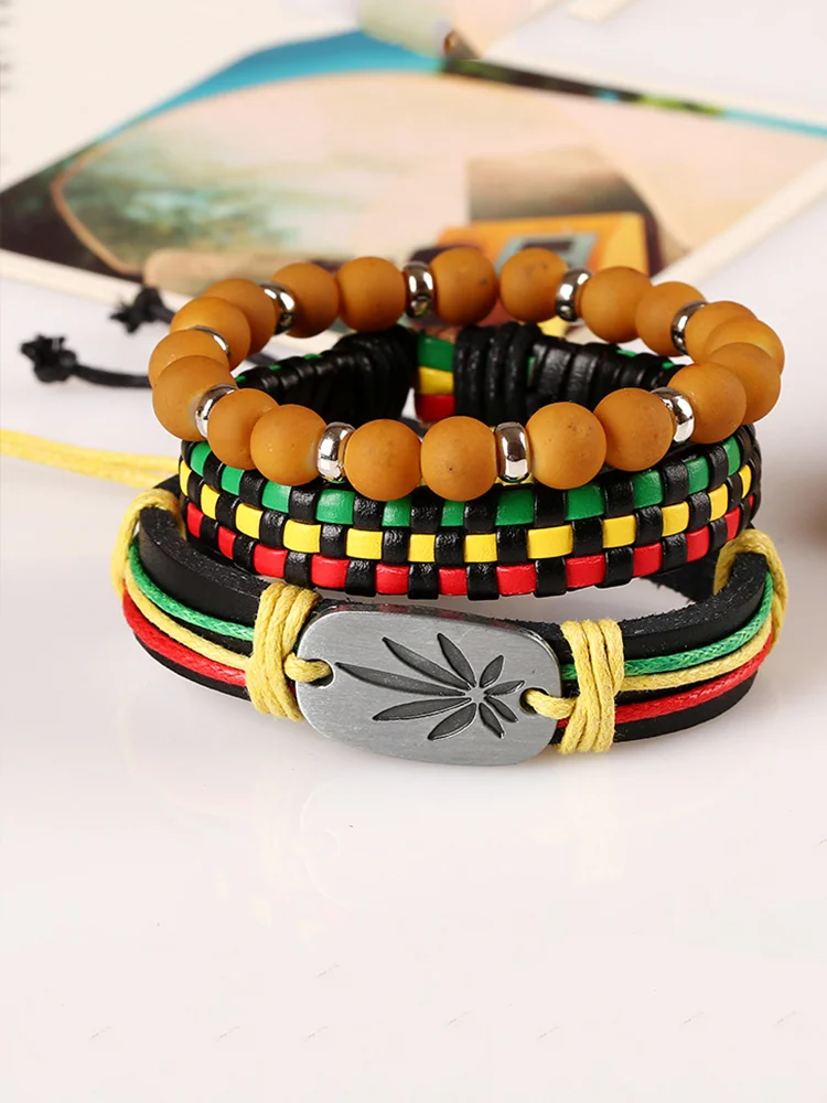 Comstylish Black Pride Contrast Color Woven Bracelet Set