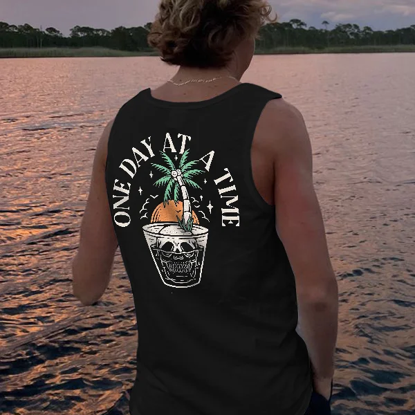 One Day At A Time Skull Print Men's Tank