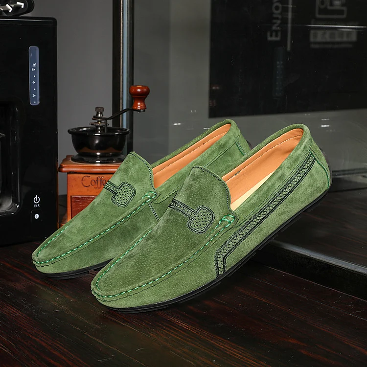 Men's Casual Solid Color Slip On Leather Flat Loafers Shoes