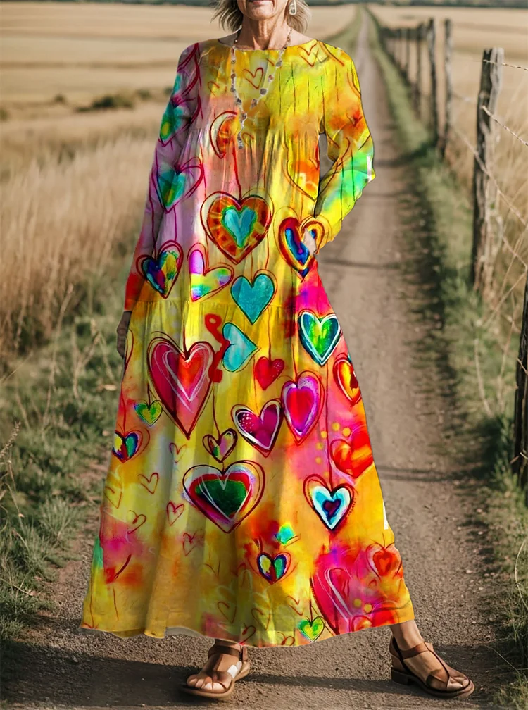 Women's Retro Love Splicing Valentine's Day Print Casual Dress socialshop