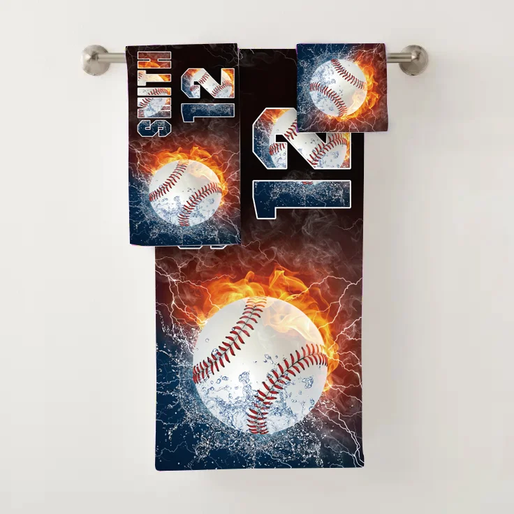 Kids Personalized Baseball Bath Towel Set | Towel132-MZ