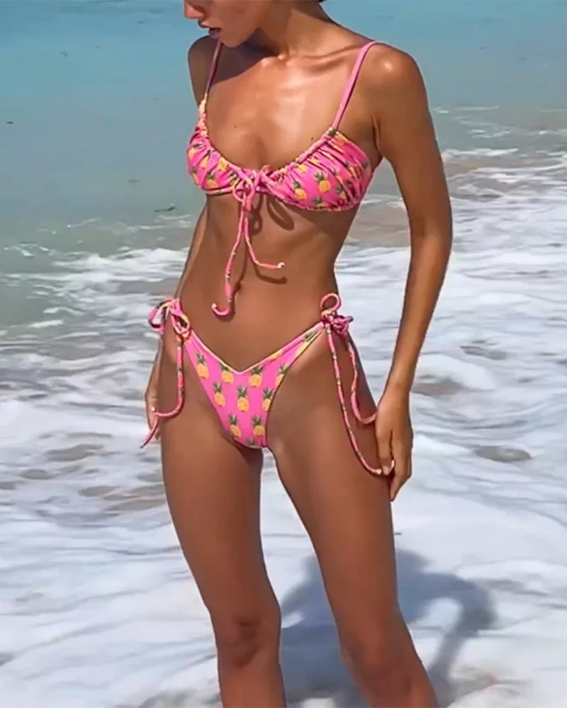 Women S Printed Tie Bikini Set